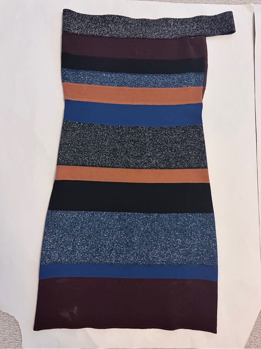 M Missoni Metallic Stripe Knit Bardot Off Shoulder Dress Made Italy XS/S